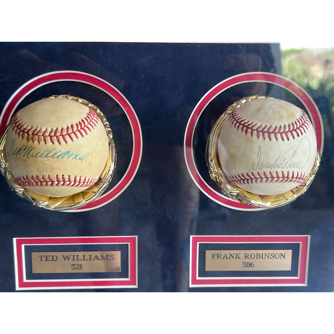 Willie Mays Mickey Mantle Ted Williams 14 MLB baseballs signed by 500 home run hitters 48x42 in frame