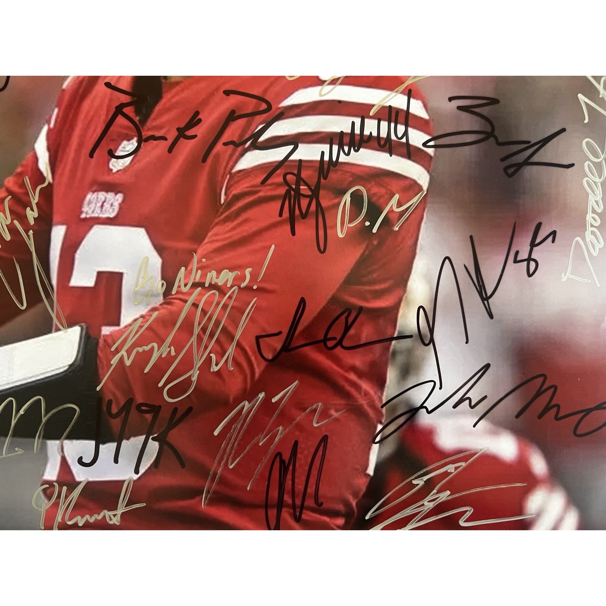 San Francisco 49ers Brock Purdy Christian McCaffrey Deebo Samuel NFC champions 2023-24 16x20 photo signed with proof