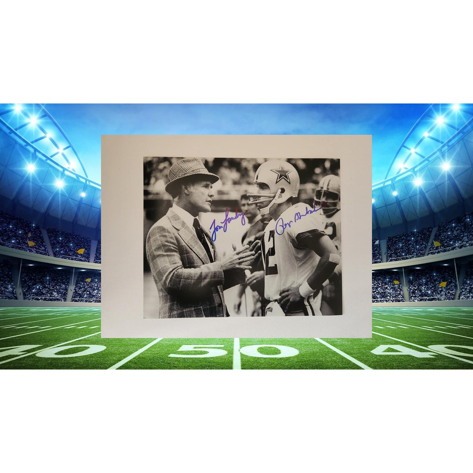 Roger Staubach and Tom Landry Dallas Cowboys 8x10 photo signed
