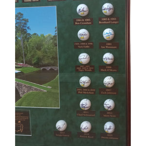 Masters Champions golf balls 44 in all Tiger Woods, Jack Nicklaus, Ben Hogan, Arnold Palmer framed and signed