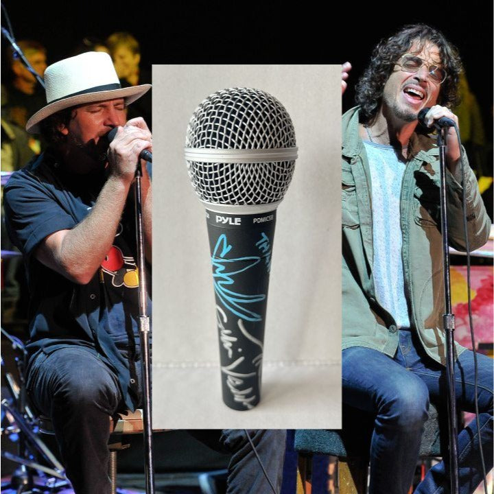 Eddie Vedder Pearl Jam Chris Cornell Soundgarden microphone signed with proof