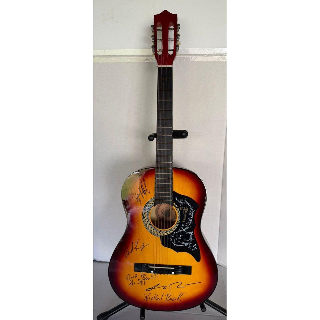 Nickelback Chad Kroeger, Ryan Peake, Mike Kroeger, Daniel Adair vintage acoustic guitar signed with proof