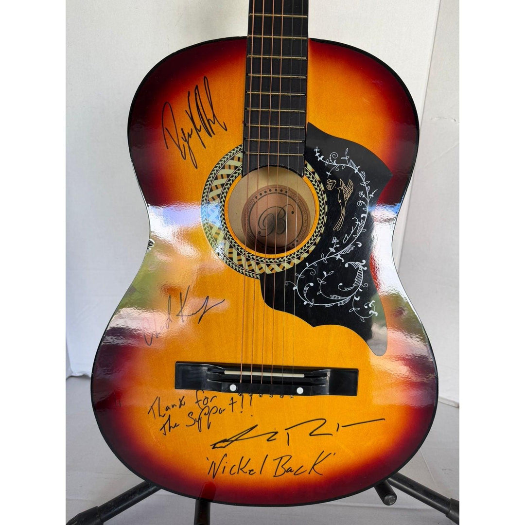 Nickelback Chad Kroeger, Ryan Peake, Mike Kroeger, Daniel Adair vintage acoustic guitar signed with proof