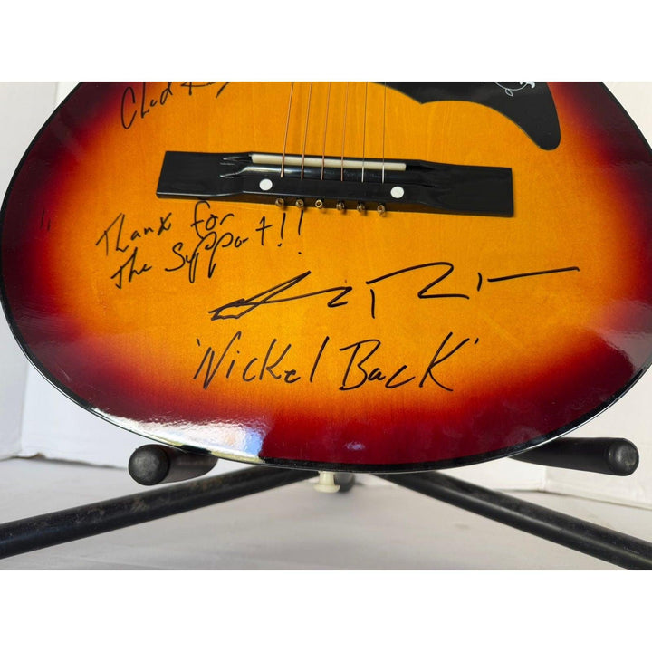 Nickelback Chad Kroeger, Ryan Peake, Mike Kroeger, Daniel Adair vintage acoustic guitar signed with proof