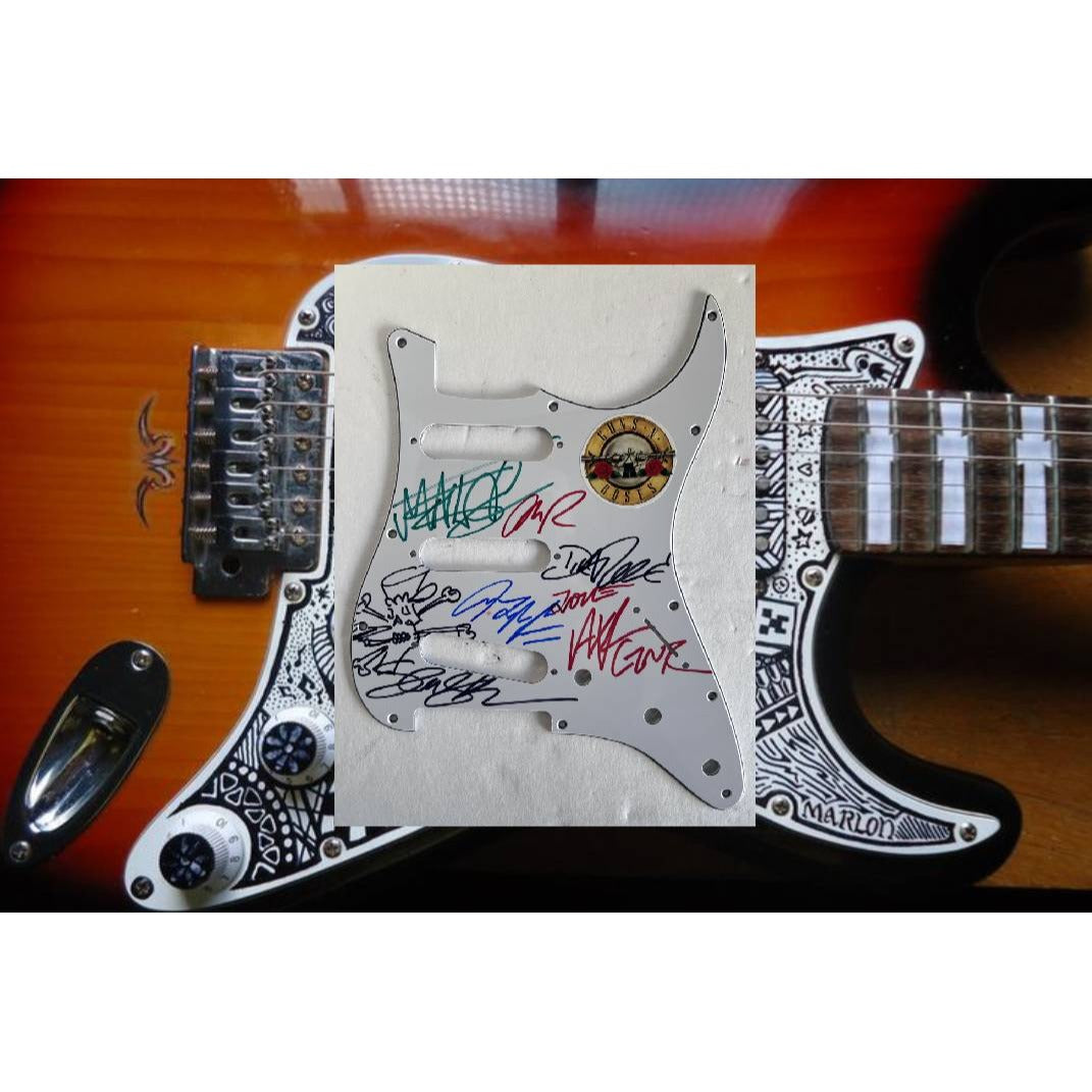 Axl Rose Saul Hudsen Slash Steven Adler Izzy stradlin Duff McKagan Guns N Roses electric guitar pickguard signed with proof
