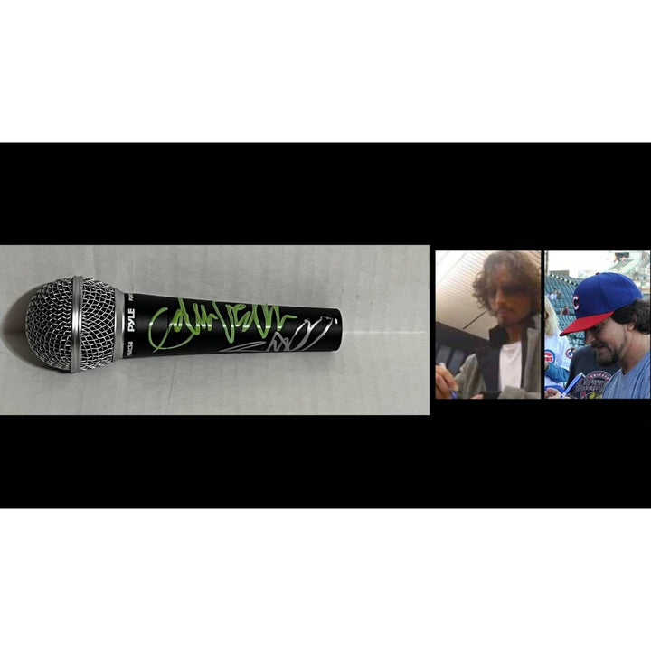 Eddie Vedder Pearl Jam Chris Cornell Soundgarden microphone signed with proof and 15x8 acrylic display case