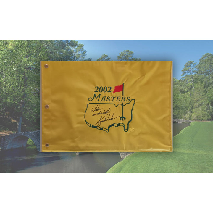 Tiger Woods "To Mike all the best" 2002 Masters Golf pin flag signed with proof