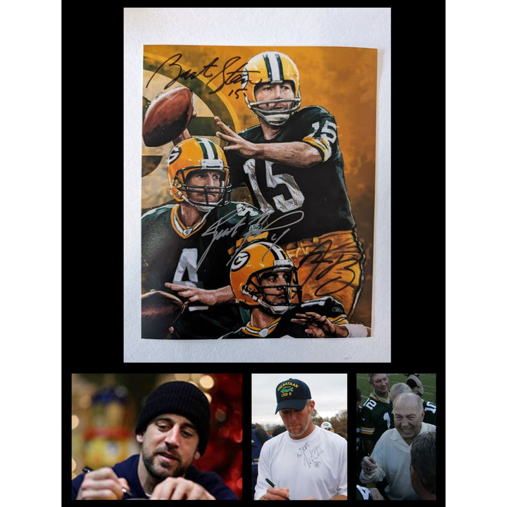 Green Bay Packers Brett Favre Aaron Rodgers Bart Starr 8x10 photo signed with proof