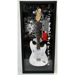 Load image into Gallery viewer, Rush Neil Peart Geddy Lee Alex Lifeson signed Stratocaster electric guitar with proof and museum quality frame
