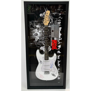 Rush Neil Peart Geddy Lee Alex Lifeson signed Stratocaster electric guitar with proof and museum quality frame