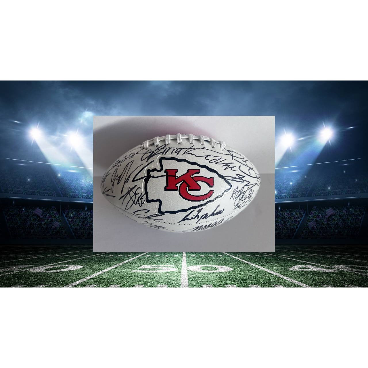 Kansas City Chiefs.Patrick Mahomes Travis Kelce Andy Reid 40 signs 2023-24 team signed football with proof