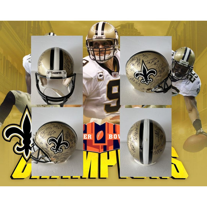 New Orleans Saints Drew Brees Sean Peyton 2010 Super Bowl Champs 40 plus signers Riddell Speed Full size helmet