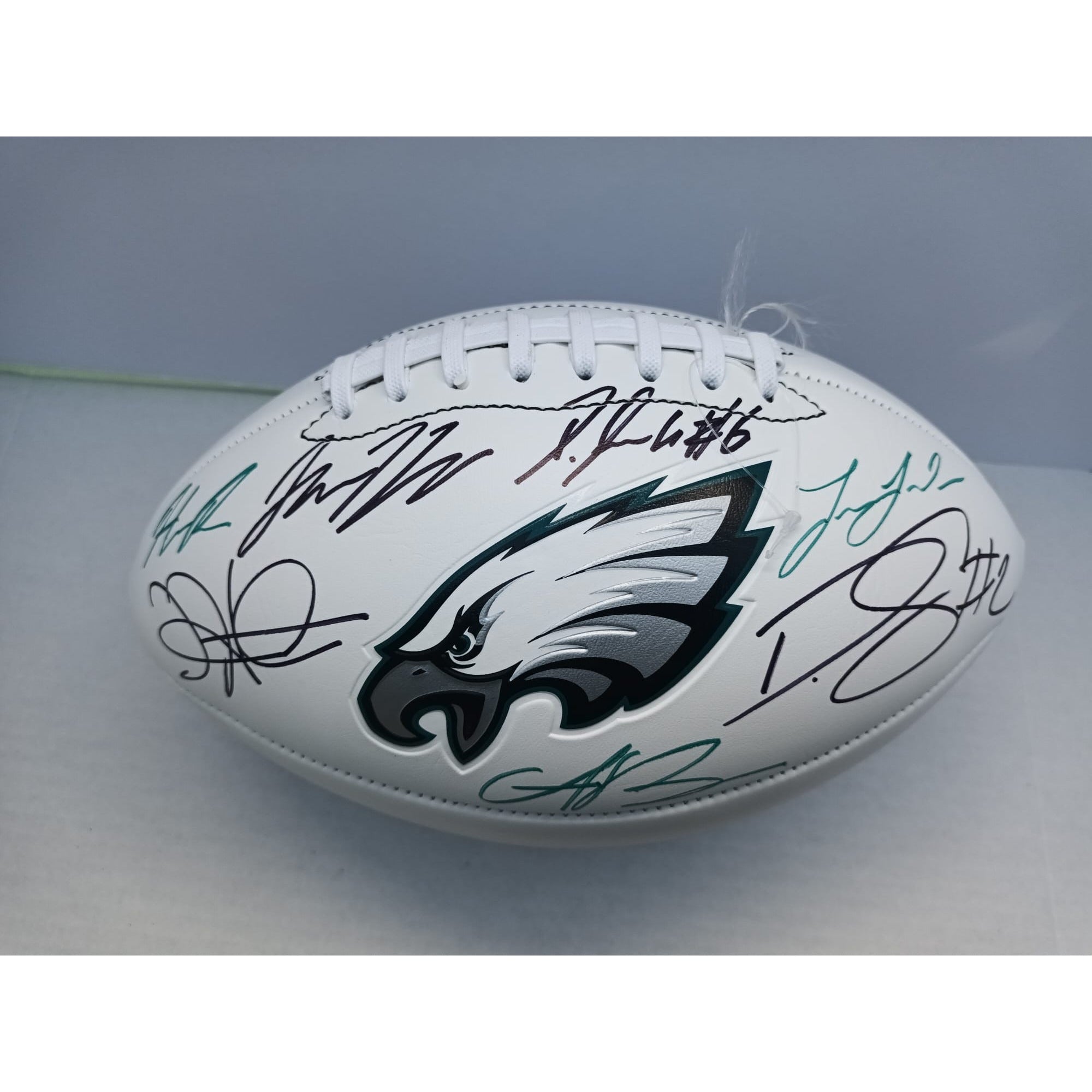 Philadelphia Eagles Jalen Hurts,  Devonta Smith Boston Scott Dallas Goedert AJ Brown Jason Kelce Riddell football signed with proof