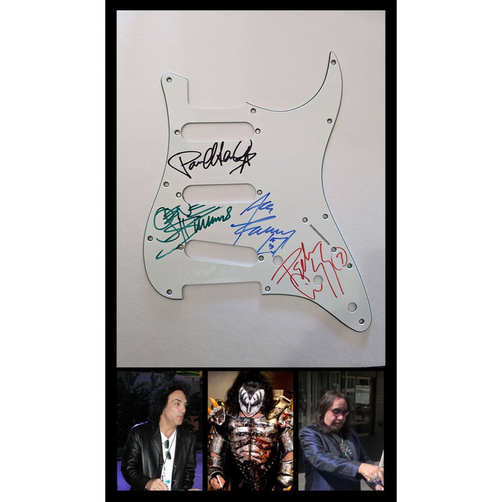 Paul Stanley Gene Simmons Ace Frehley Peter Criss kiss Fender Stratocaster electric guitar pick guard signed with proof