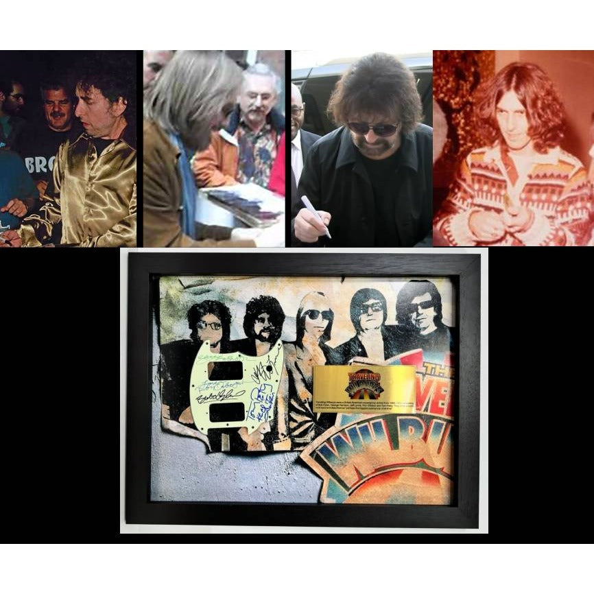 Traveling Wilburys  Roy Orbison Jeff Lynne Bob Dylan Tom Petty George Harrison vintage pickguard signed and framed with proof