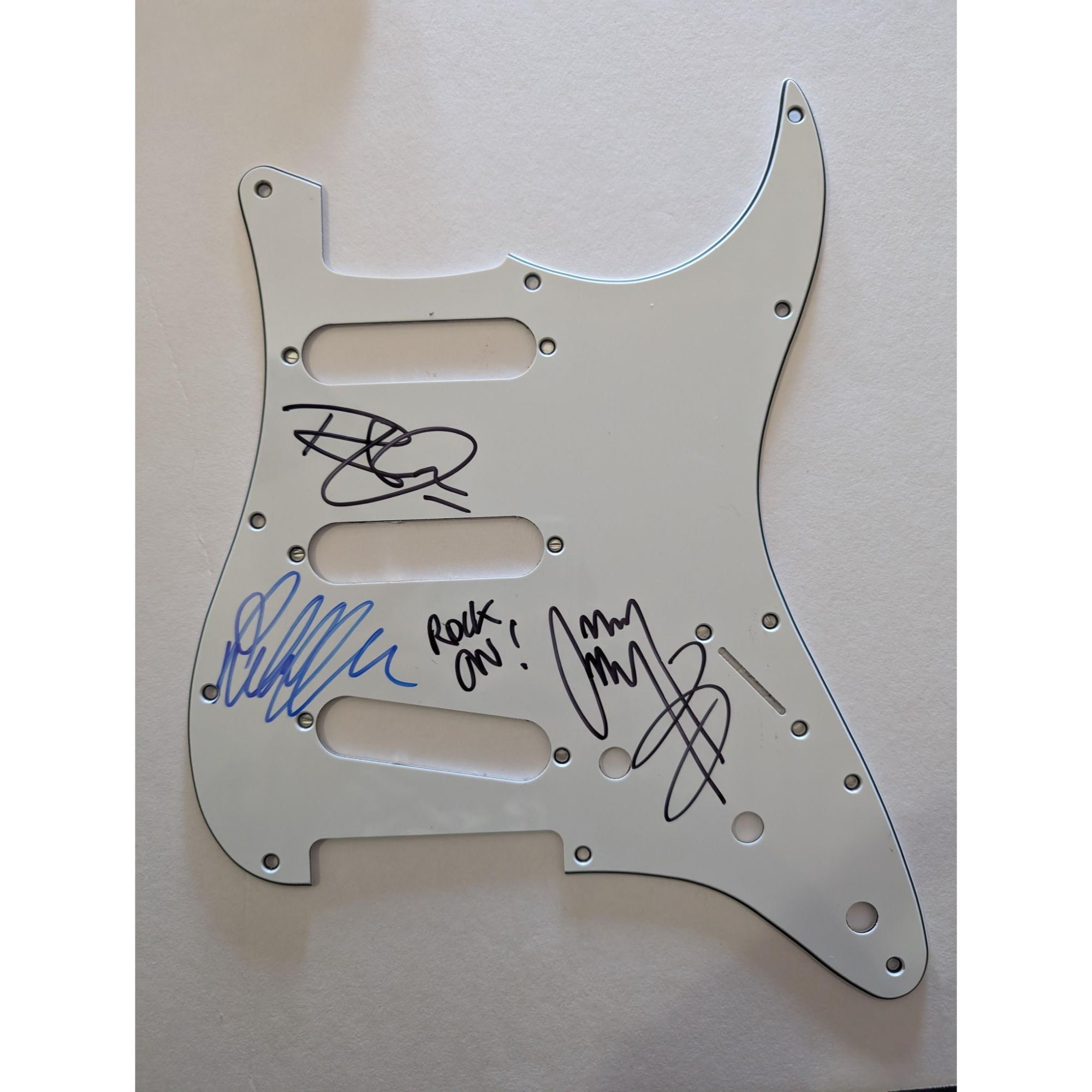 Jimmy Page Robert Plant John Paul Jones Led Zeppelin Fender Stratocaster electric guitar pick guard signed with proof