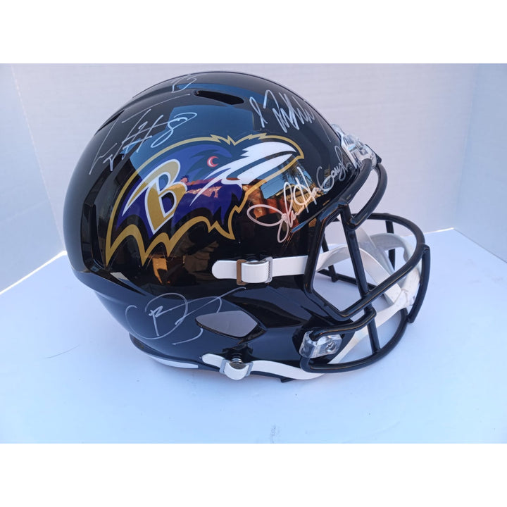 Lamar Jackson Odell Beckham Jr John Harbaugh Isaiah Lively Zay Flowers Baltimore Ravens Riddell speed full size helmet signed with proof