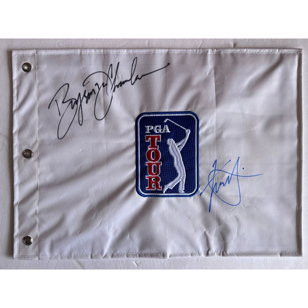 Bryson DeChambeau & Xander Schauffele PGA embroidered golf flag signed with proof