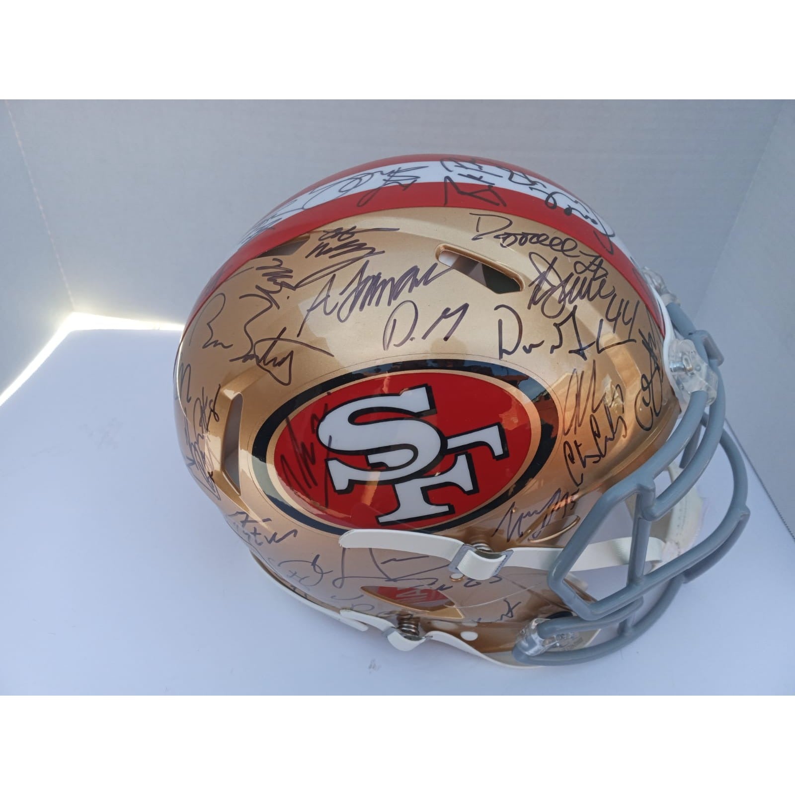 Brock Purdy Deebo Samuel Christian McCaffrey 2023 San Francisco 49ers Riddell speed pro model team signed helmet signed with proof