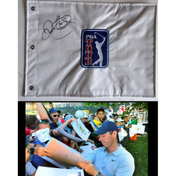 Rory McIlroy PGA embroidered flag signed with proof