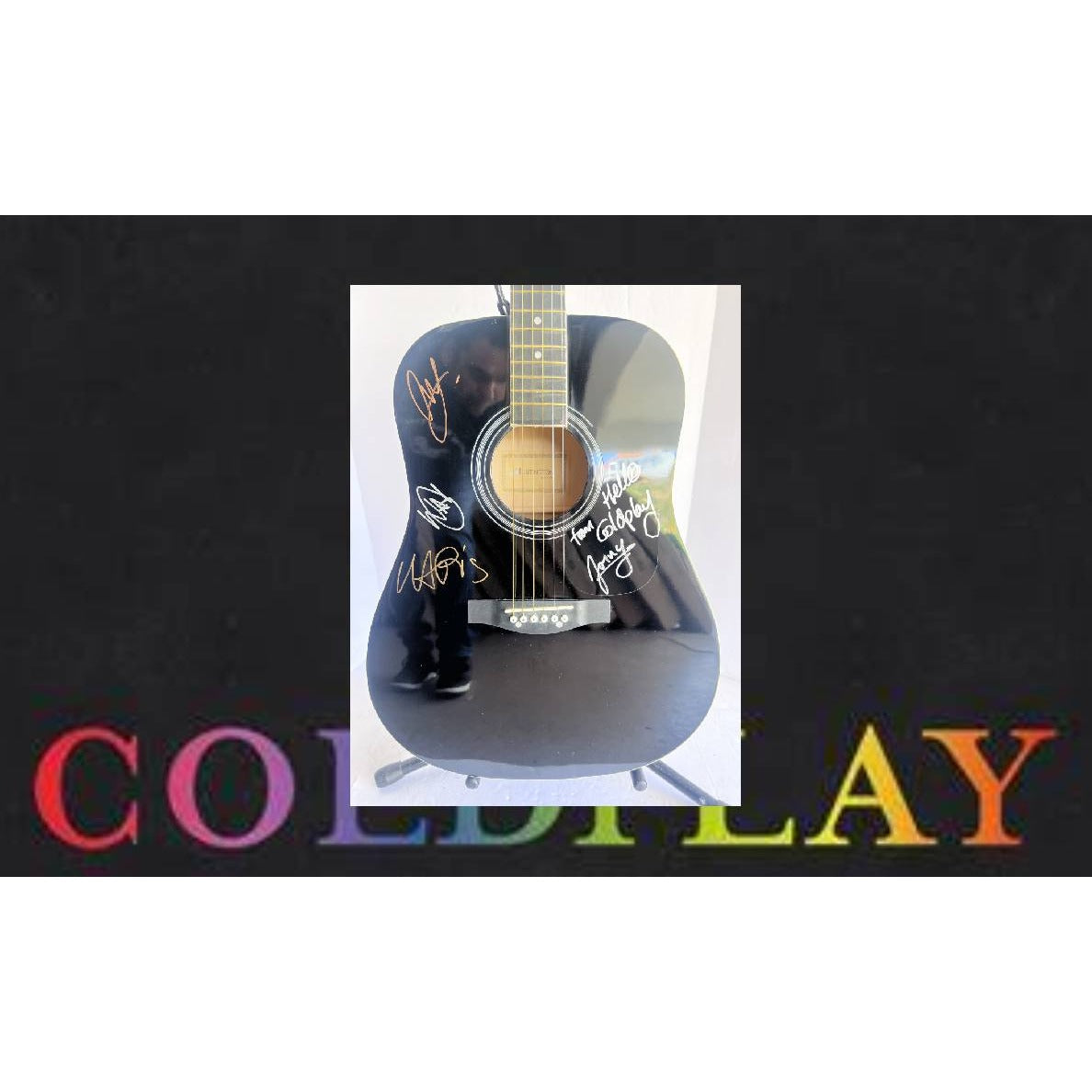 Chris Martin Coldplay full size acoustic guitar signed with proof