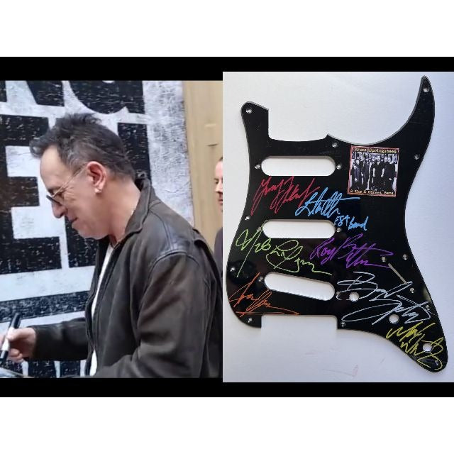 Bruce Springsteen and the E Street Band Stratocaster electric pickguard signed with proof
