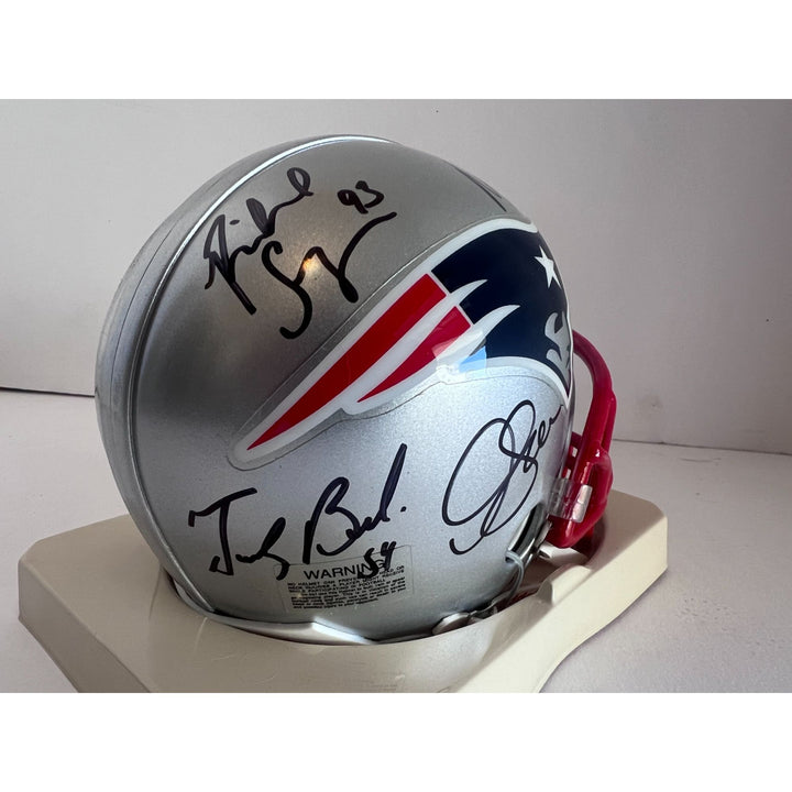 New England Patriots Teddy Bruschi Richard Seymour Junior Seau Bill Belichick Riddell mini helmet signed with proof