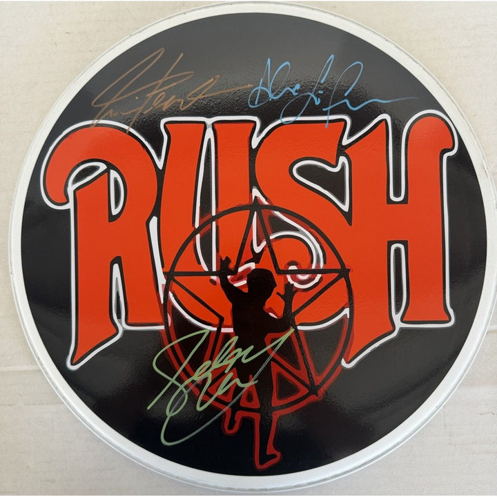 Rush Geddy Lee Alex Lifeson Neil Peart drumhead signed with proof..