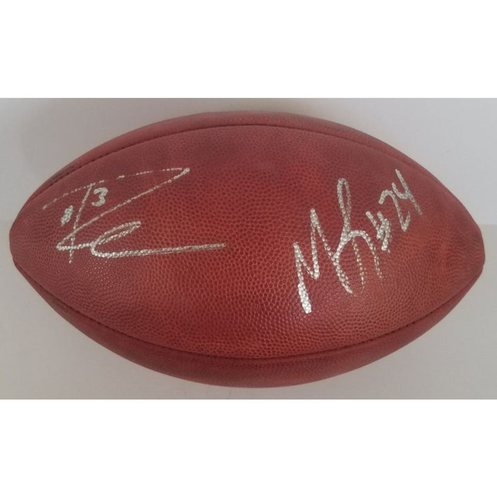 Seattle Seahawks Russell Wilson, Marshawn Lynch NFL game model football signed with proof with free case