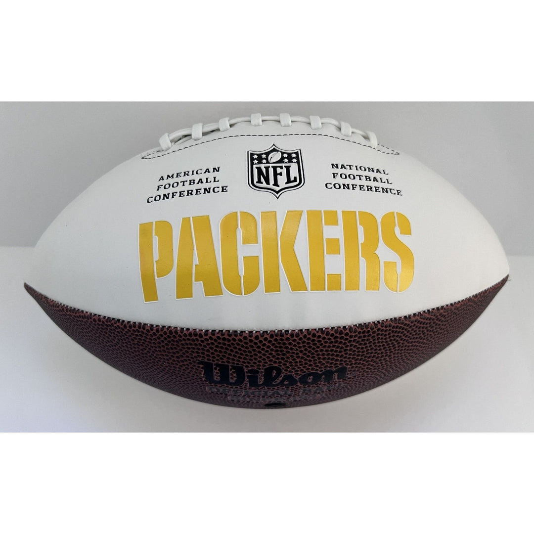 Bart Starr Aaron Rodgers Brett Favre Green Bay Packers full size football signed with proof