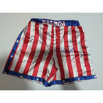 Load image into Gallery viewer, Rocky Balboa USA boxing shorts signed by the cast of Rocky including Sylvester Stallone Carl Weathers talliest shire Mr T Bert Young dolls l
