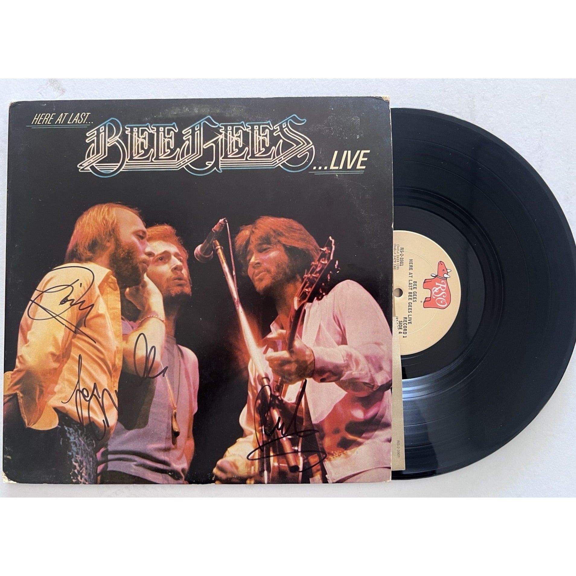 Barry, Robin and Maurice Gibb the Bee Gees LIVE original LP signed with proof