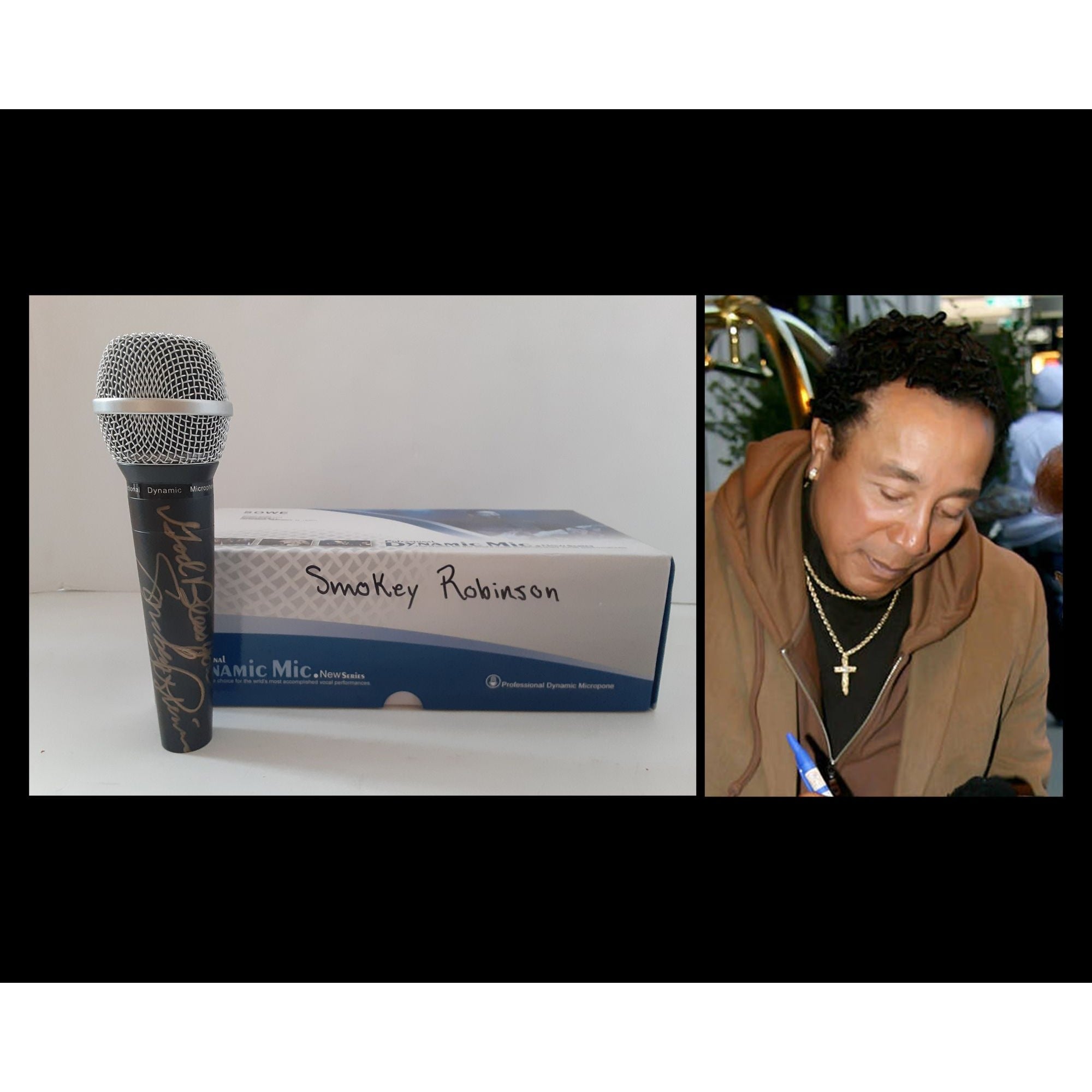 Smokey Robinson  microphone signed with proof