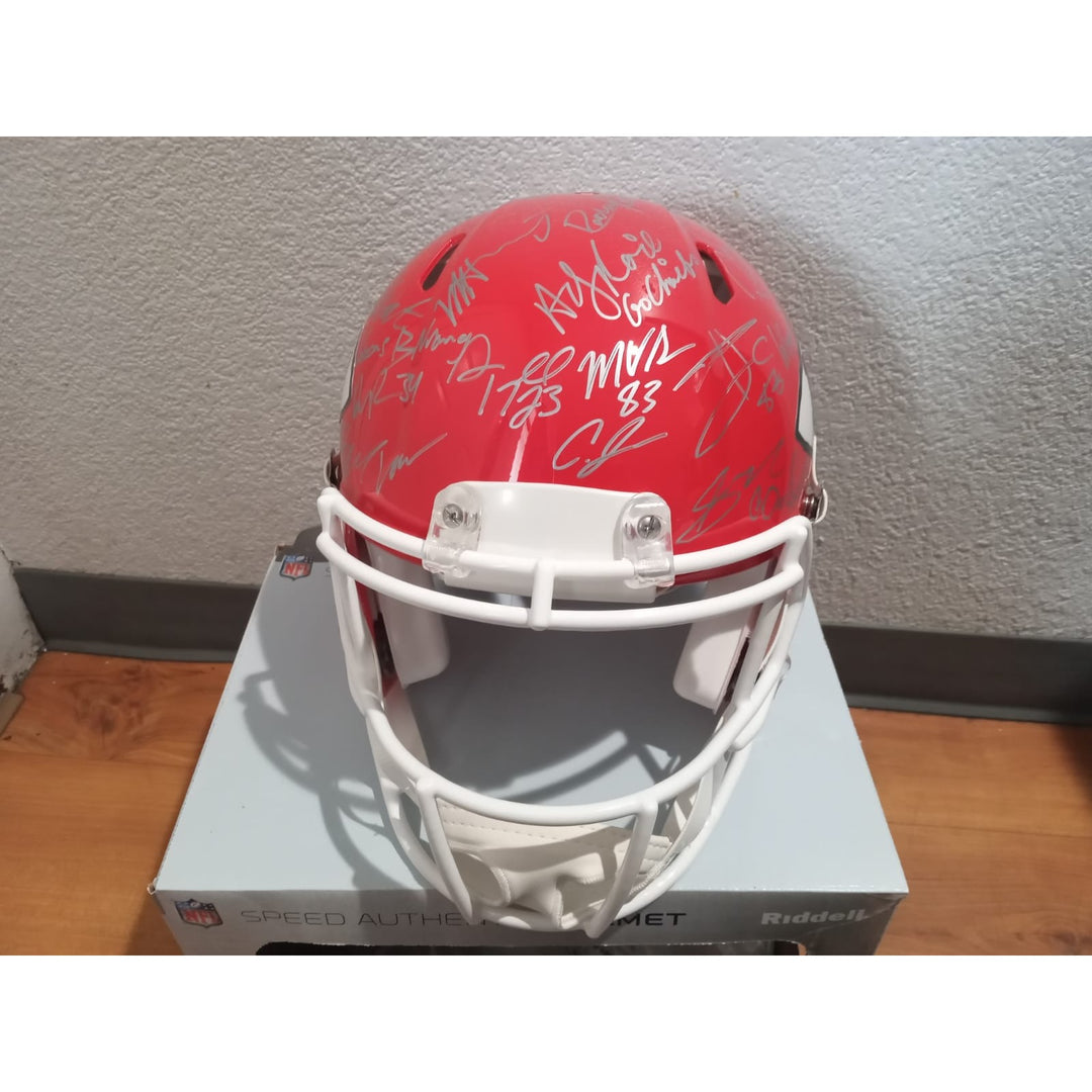 Kansas City Chiefs 2023 Super Bowl champions Riddell Speed authentic game model helmet 40 + sigs Patrick Mahomes Travis Kelce Andy Reid s