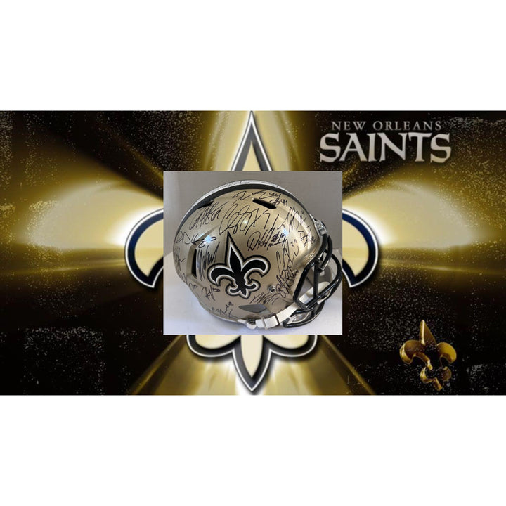 NewOrleans Saints Drew Brees Sean Payton Riddell replica speed full size team helmet signed Super Bowl champs