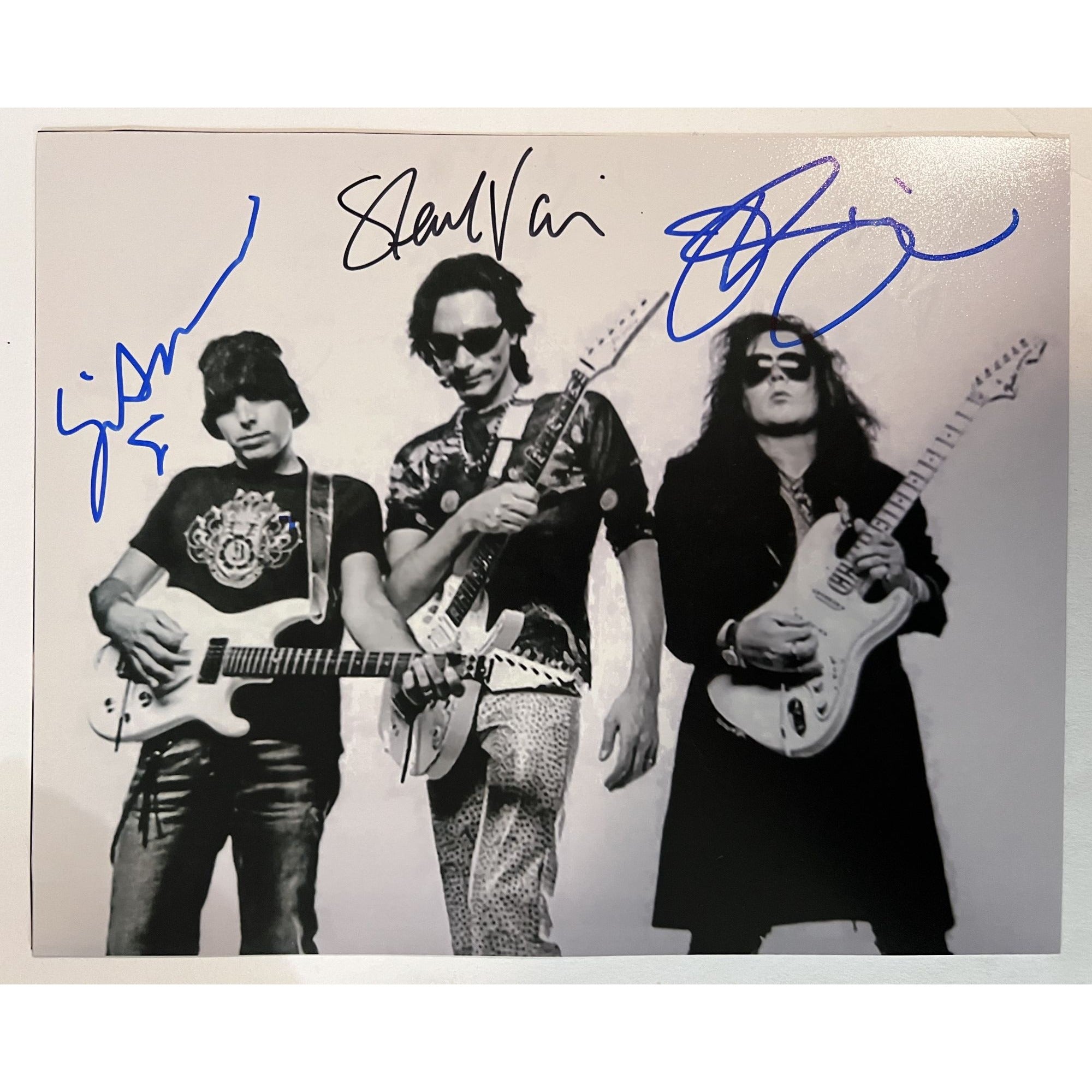 Steve Vai, Joe Satriani, Yngwie Malmsteen, 8 by 10 signed photo with proof