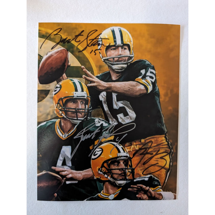 Green Bay Packers Brett Favre Aaron Rodgers Bart Starr 8x10 photo signed with proof