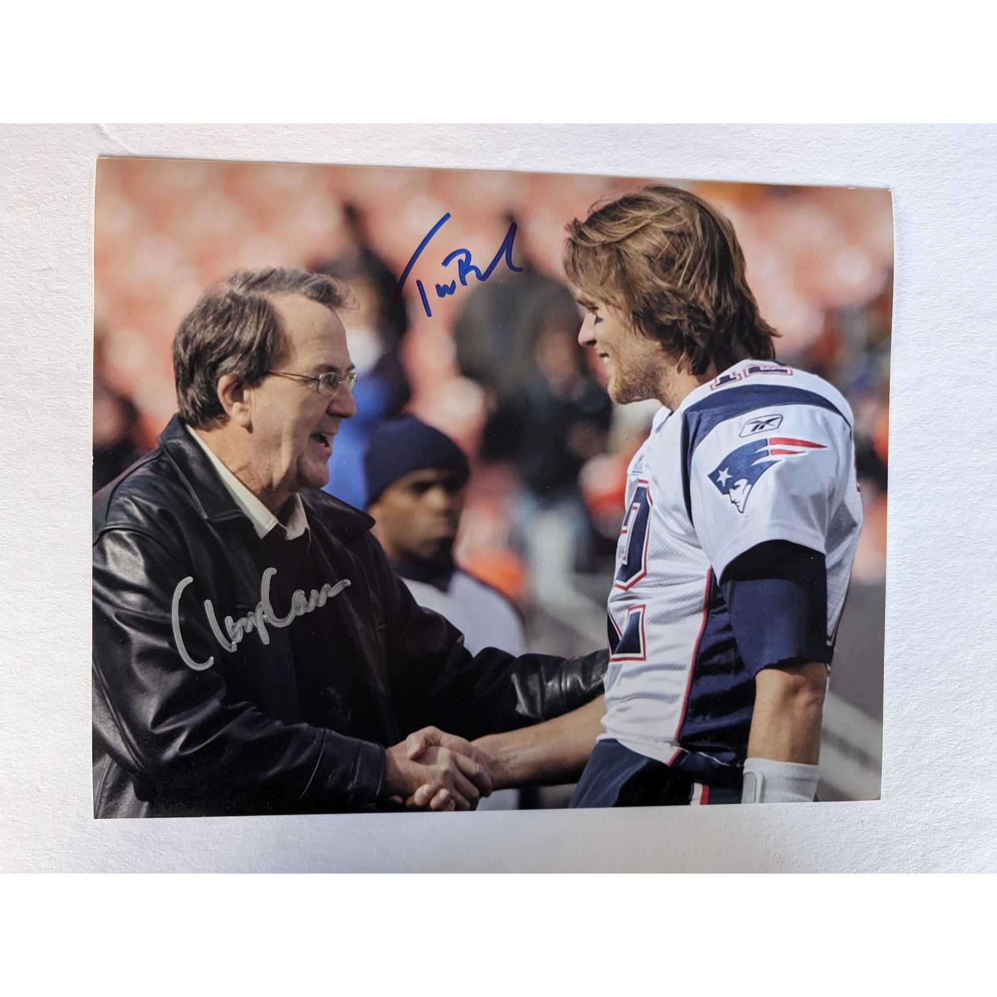 Tom Brady and former Michigan head coach Lloyd Carr 8x10 photo signed