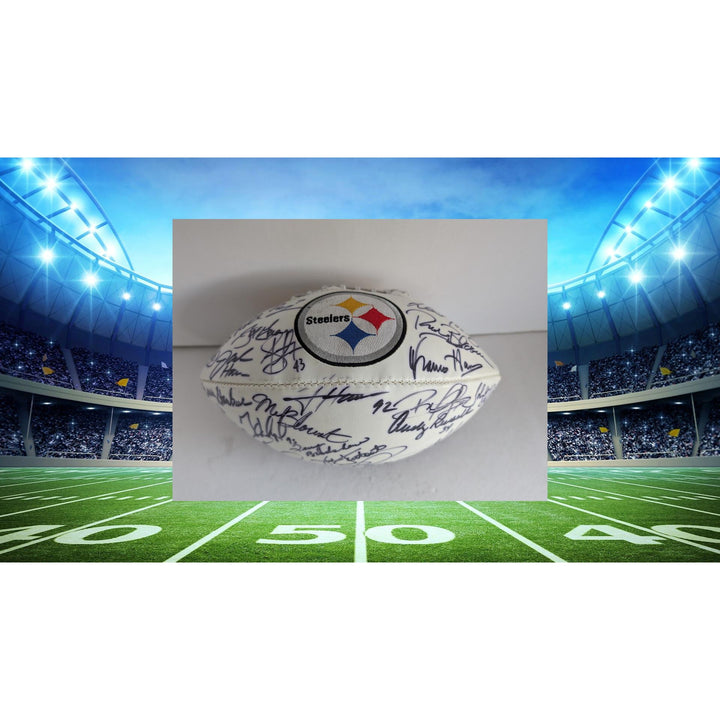 Pittsburgh Steelers all-time greats Terry Bradshaw Franco Harris Lynn Swann 20 sigs signed football