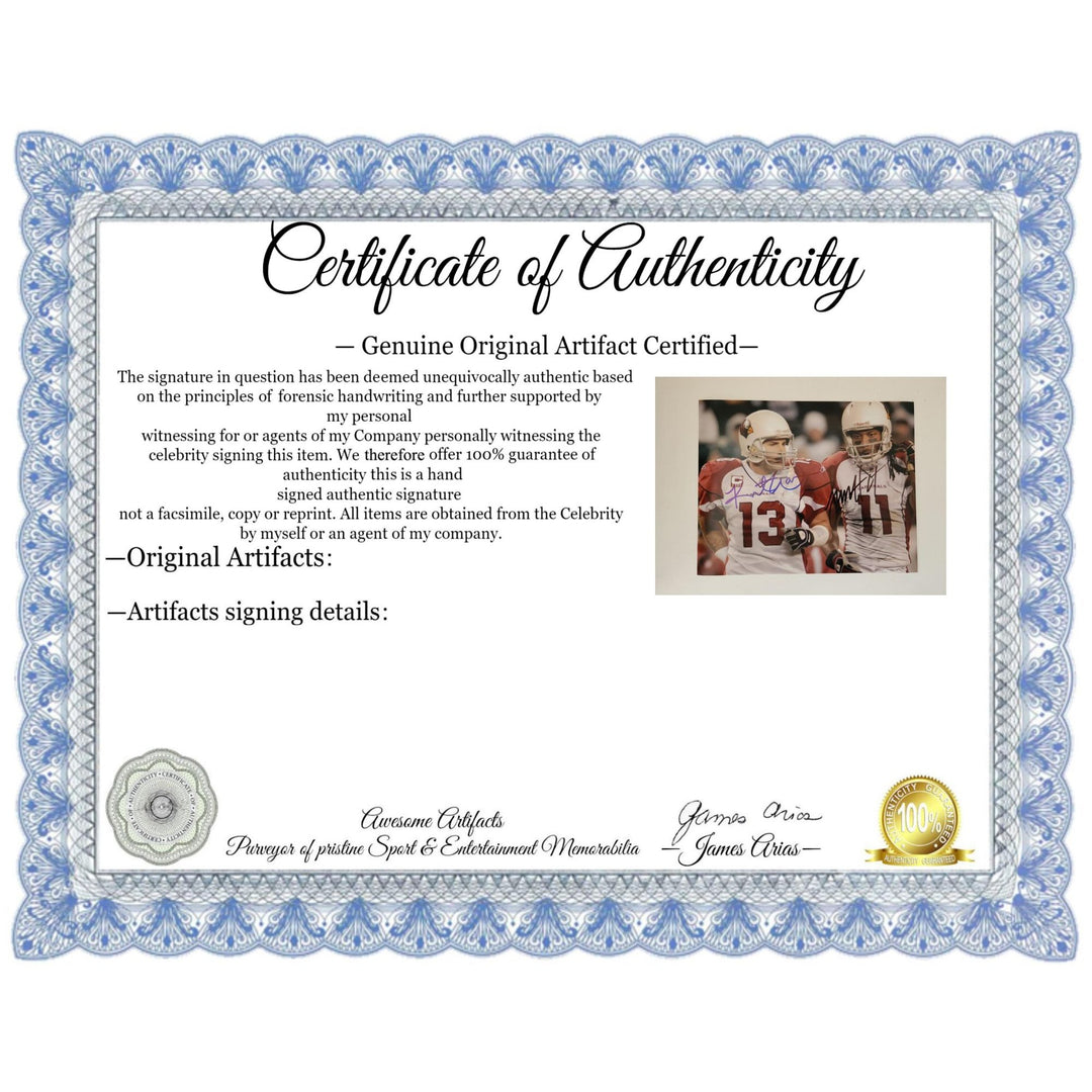 Arizona Cardinals Hall of Famers Kurt Warner and Larry Fitzgerald signed 8 by 10 photo