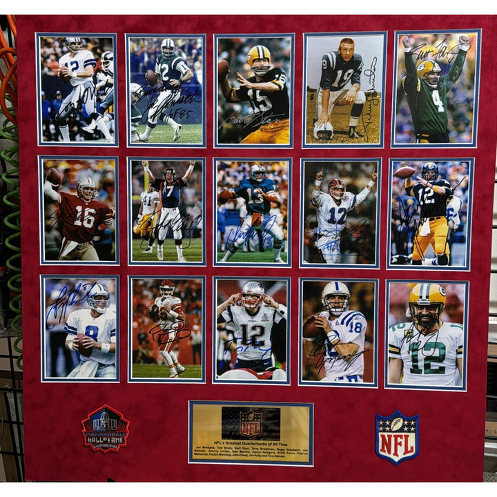 Tom Brady Bart Starr Joe Namath Johnny Unitas 15 5x7 photos signed with proof of the NFL's greatest quarterbacks of all time