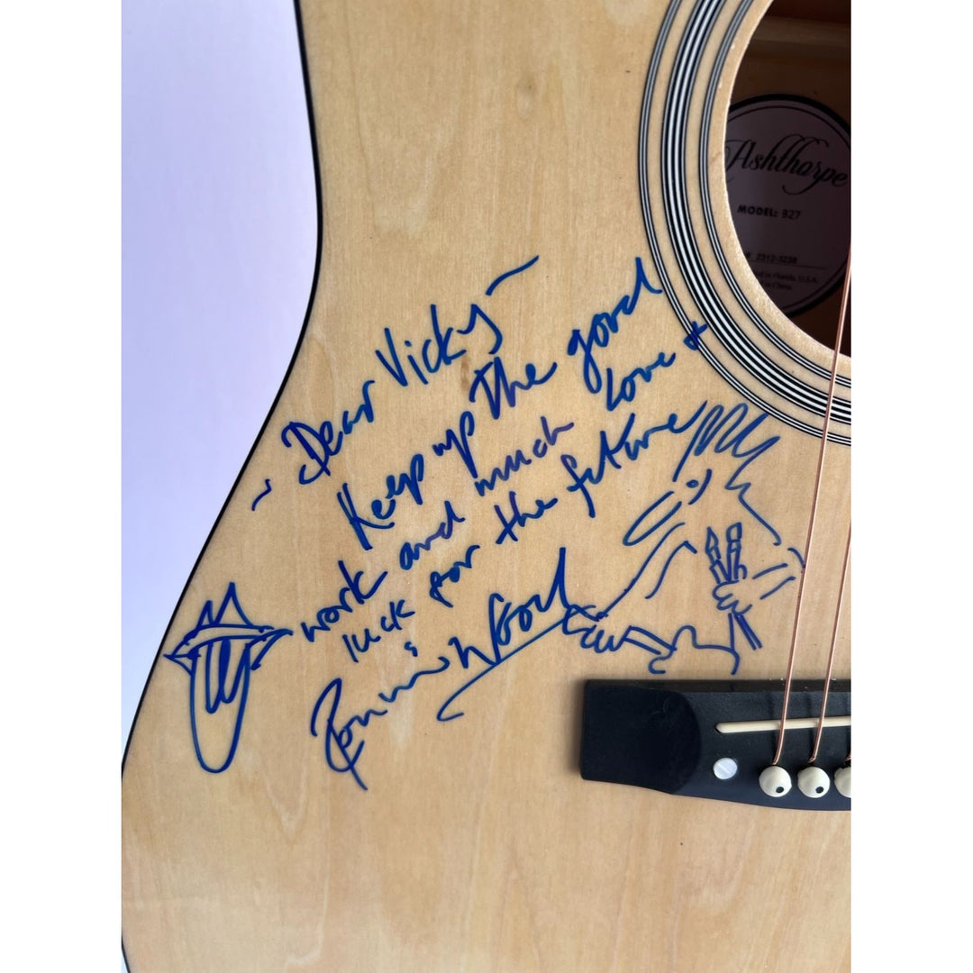 Keith Richards Bob Dylan Ronnie Wood One of a Kind signed and inscribed full size Ashharpe acoustic guitar signed with proof