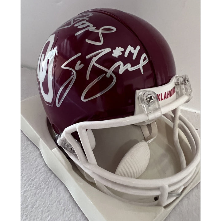 Oklahoma Sooners Bob Stoops Sam Bradford mini helmet signed