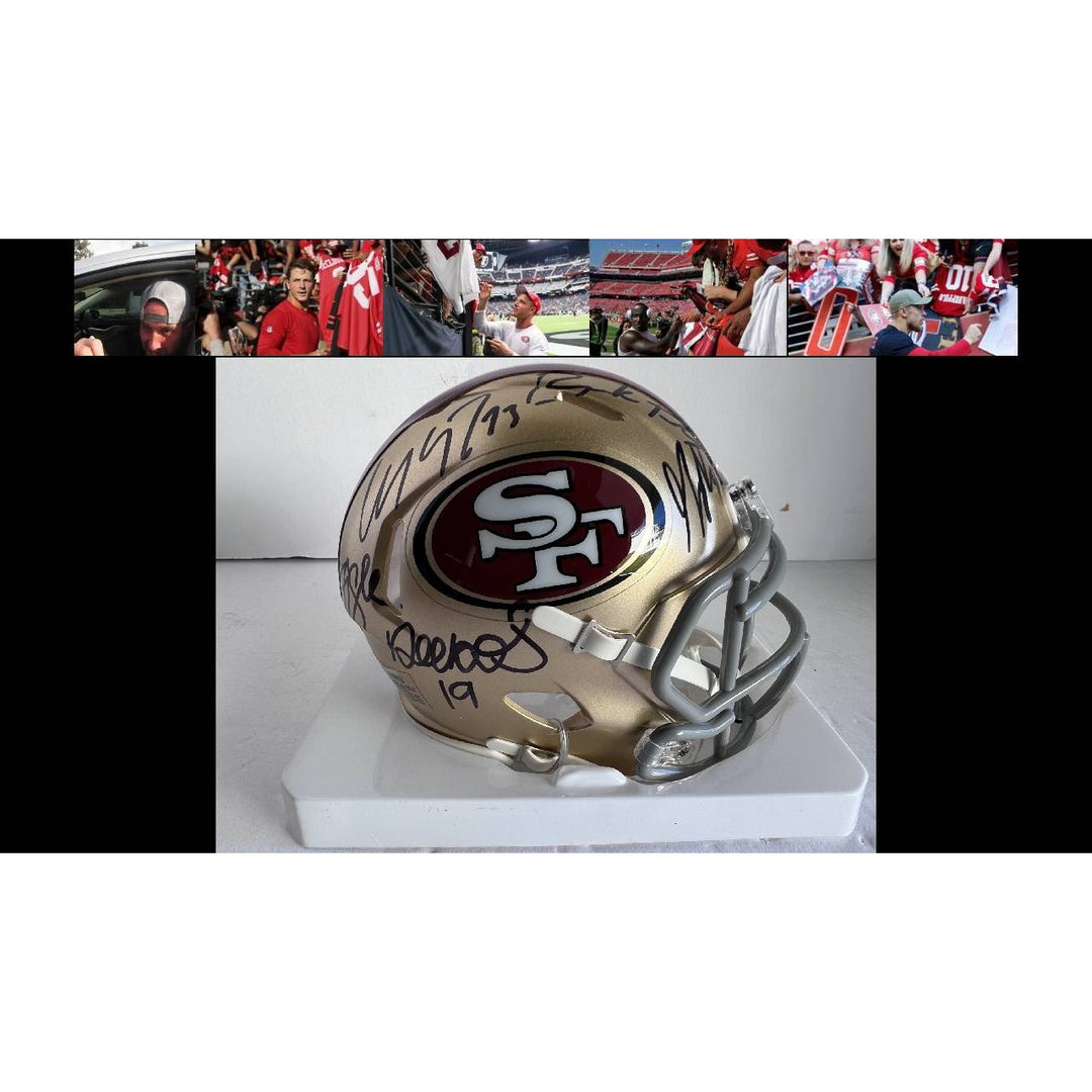 kyle shanahan Brock Purdy Deebo Samuel Christian McCaffrey George kittle mini helmet signed with proof