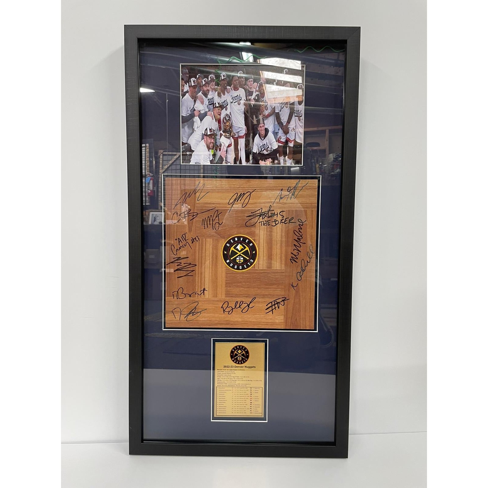 Denver Nuggets Nicola Jokic Jamal Murray 2022-23 team signed parque floorboard with proof and framed