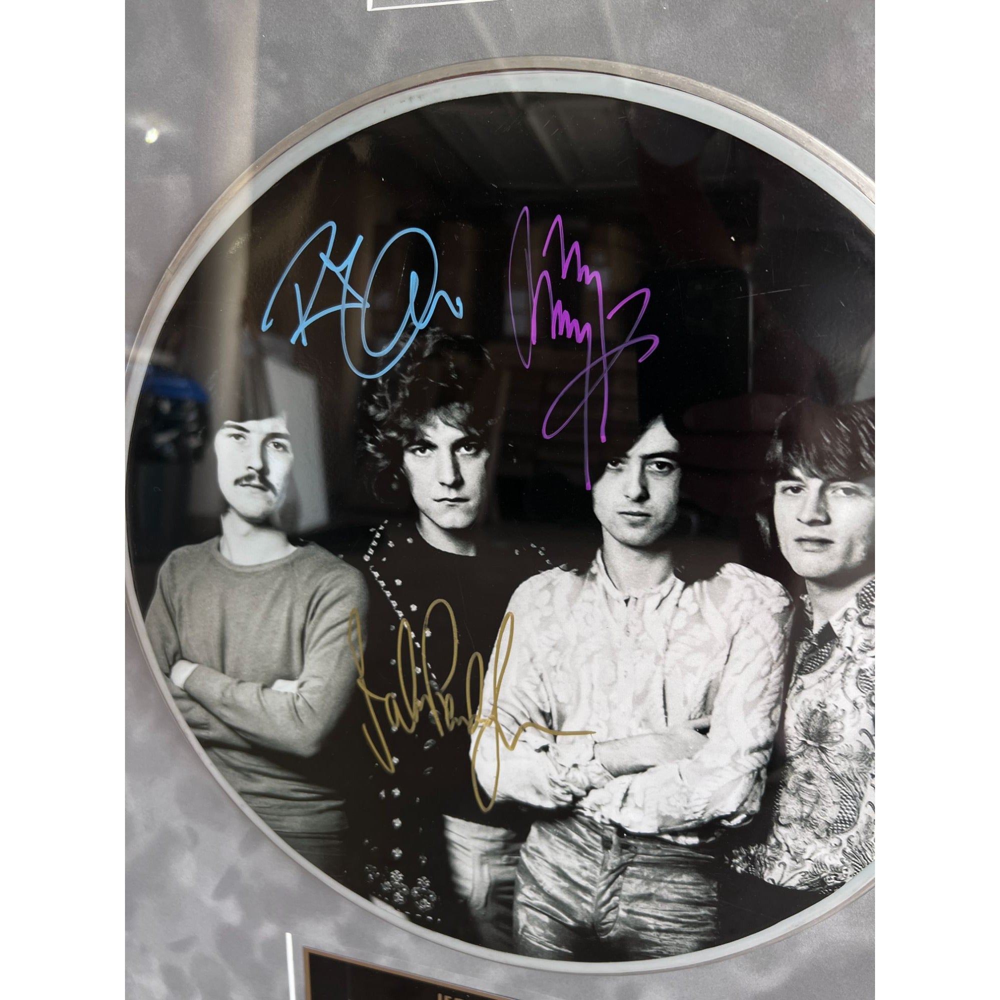 Led Zeppelin John Bonham, Jimmy Page, Robert Plant, John Paul Jones signed and framed 33x24