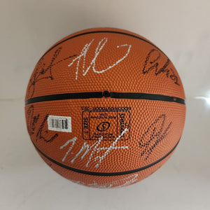 LeBron James, Nikola Jokic, Luka Doncic, Joel Embiid Steph Curry signed basketball with proof free display case
