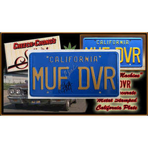 Richard "Cheech" Marin and Tommy Chong MUF DVR metal license plate signed with proof