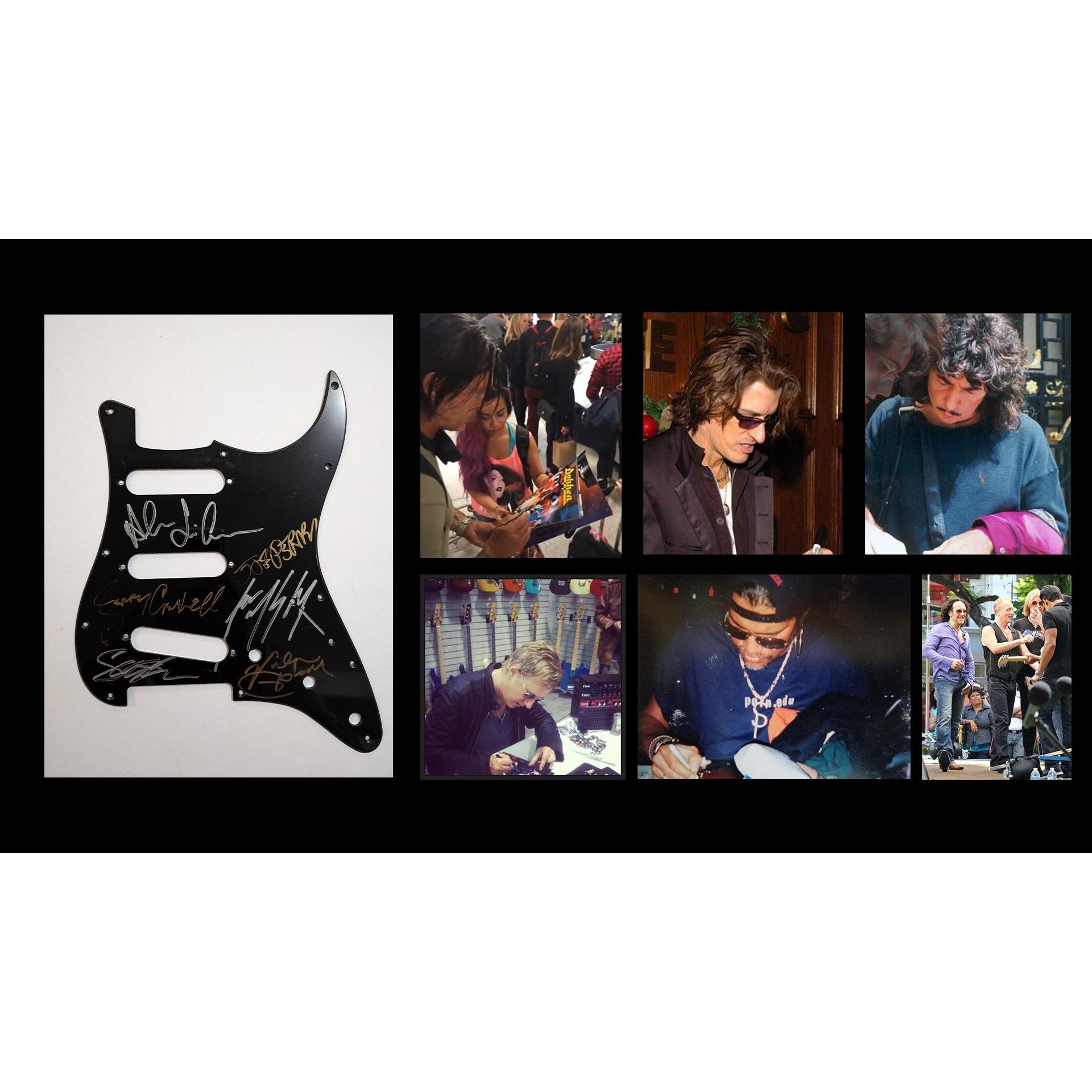 George Lynch Vivian Campbell Slash Joe Perry Alex Lifeson Jerry Cantrell Ritchie Blackmore Guitar legends stratocaster pickguard signed with