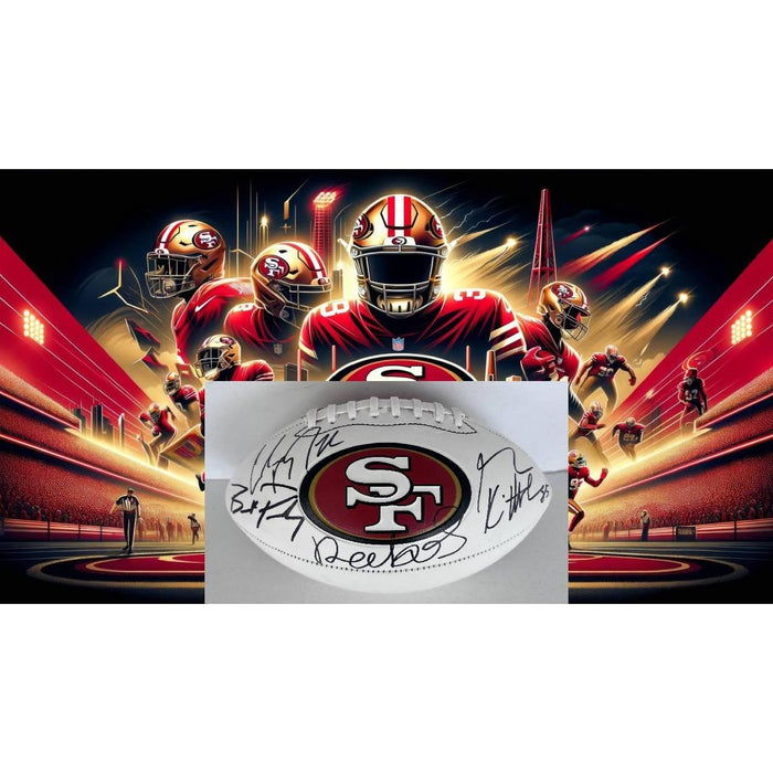 San Francisco 49ers full size logo football Christian McCaffrey Debo Samuel Brock Purdy George Kittle signed with proof.